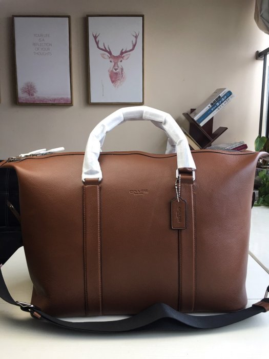 COACH 54765 新款素面全牛皮男士旅行包大號手提包超大容量附代購憑證