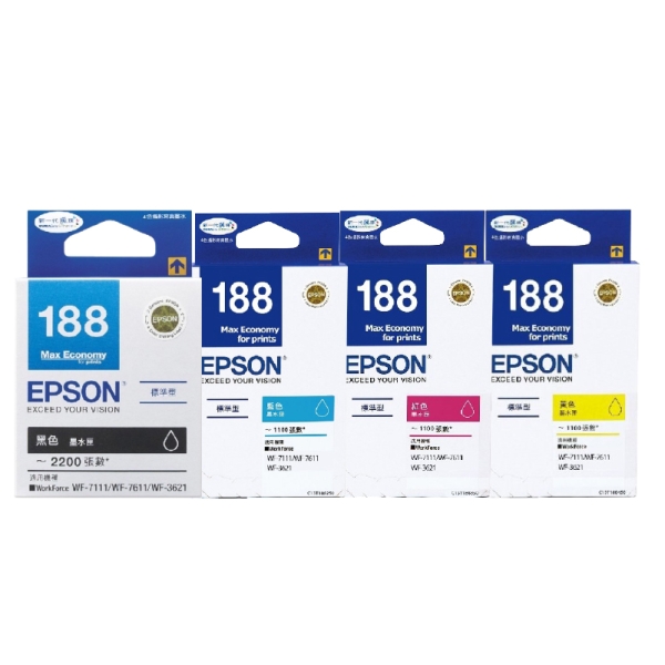 M188b Ink EPSON T188 188 四色一組 原廠墨水匣 盒裝 適用於WF-7611/WF-3621/WF-7111/WF-7211/WF-7711 ...