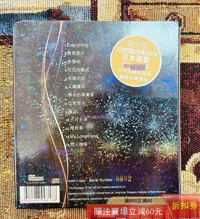 083 王菲王靖雯Shirley Once More（20周年環球百分百24K G 唱片碟片CD