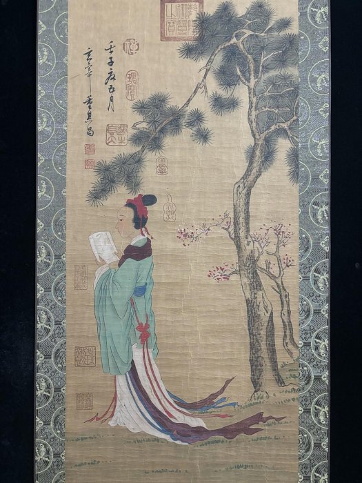 代號TZ340《董其昌仕女》三尺中堂手繪作品發：10畫心材質：宣紙裝裱