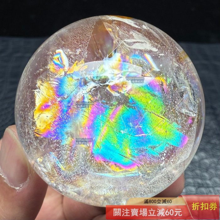 天然水晶 球 天然溫感黃水晶彩虹水晶球，編號1107，直徑4.95厘米，重165克。晶體通