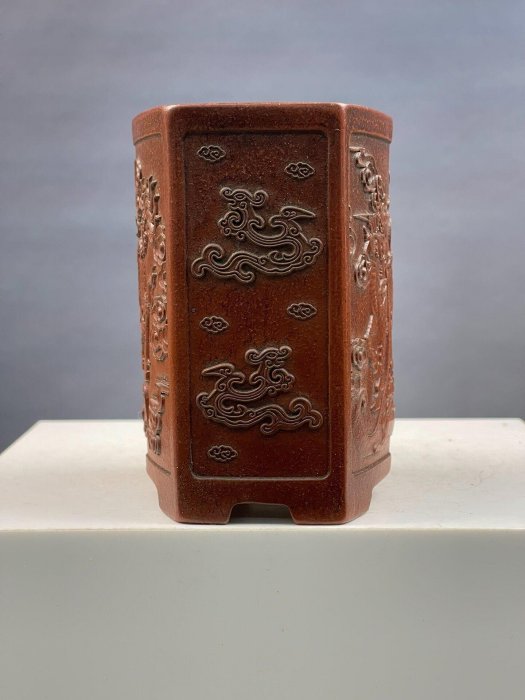 嚴選民國早期鐵畫軒款紫砂花盆全新品相現代收藏推薦舊痕保存完好宜興瓷