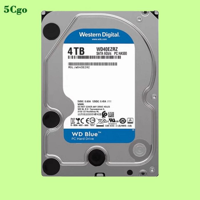 5Cgo【含稅】WD/西部數據WD40EZRZ 4TB 3.5寸桌上型電腦監控CMR/PMR垂直
