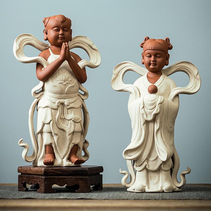 銅器 善財 童子 龍女 仏像一対 工芸品 美術品 置物 銅器 善財 童子 龍女 仏像一対 工芸品 美術品 置物 善源善