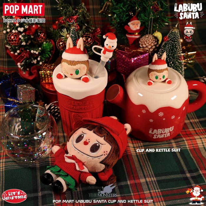 P D X模型館正品泡泡瑪特LABUBU圣誕套裝組合吸管杯杯壺套裝陶瓷水杯子禮物女FB251