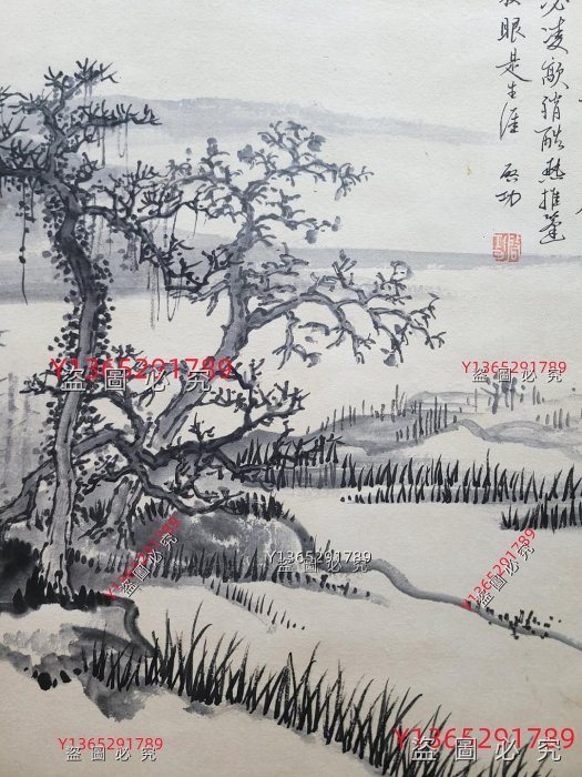 ALL26 啟功紙本山水立軸畫心尺寸49.5x43.5cm 舊藏字畫收藏【愛藏】-380
