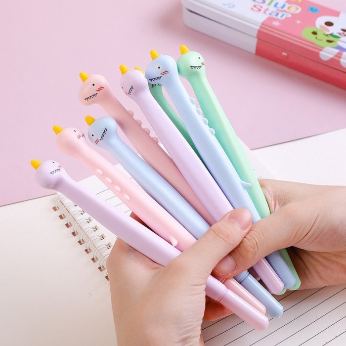 獨角鯊魚筆｝創意文具鯊魚Q版中性筆黑色簽字筆可愛學生贈品【PEN-5022