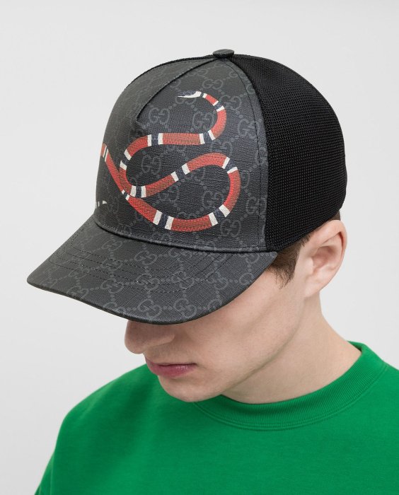 GUCCI 蛇　帽子 GG canvas baseball hat in blue and grey | GUCCI® US