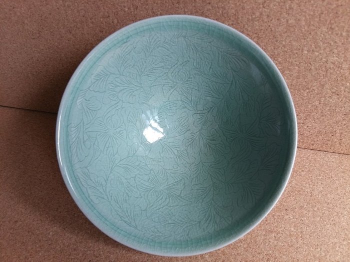 高麗青瓷薄胎斗笠形冰裂紋內碗滿版花繪茶碗東谷窯| Yahoo拍賣