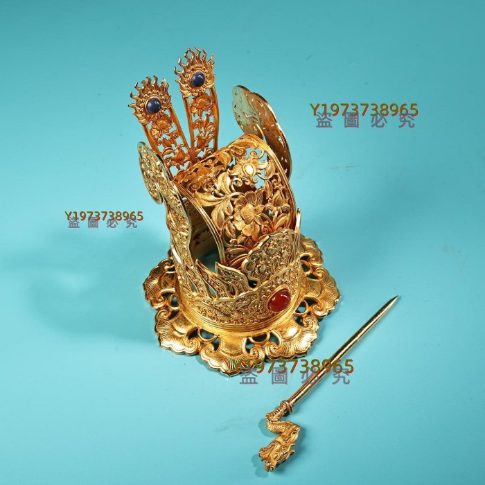 珍品純銅高浮雕鏤空鏨花工藝龍官帽發簪帽發冠工藝精湛器型款式X03C0735