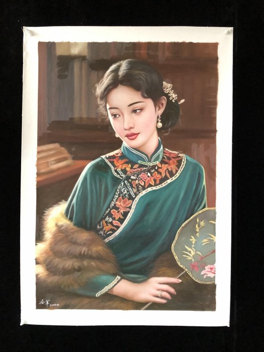 嚴選冷軍創作大型油畫，100x70cm純手繪藝術品，推薦收藏高檔人物肖像冷