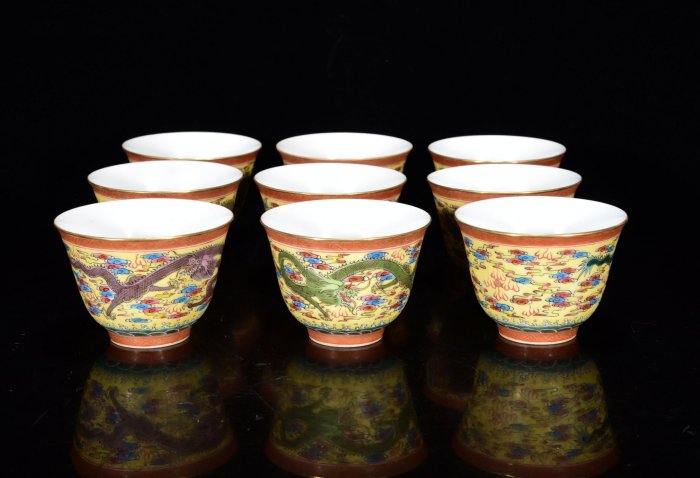 可議價清乾隆年粉彩九龍杯一套6*8 藏品舊藏老貨【盛閣靜軒】 | Yahoo拍賣