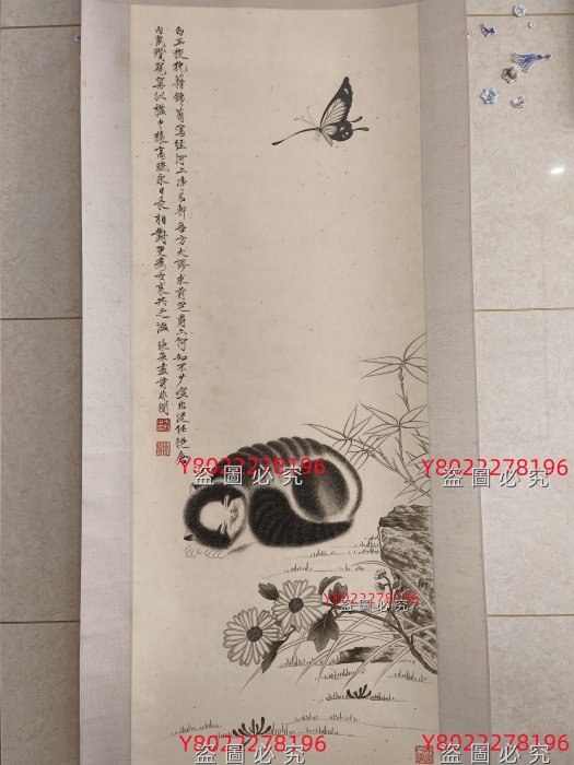 近代名家于非闇花鳥卷軸，材質宣紙，畫芯尺寸39/98厘米，包手繪舊藏