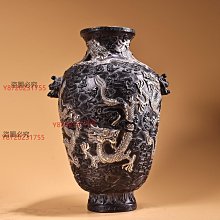 復古純銅全銅高浮雕鏨刻鎏銀盤龍花瓶工藝精湛器型精美重1300克高