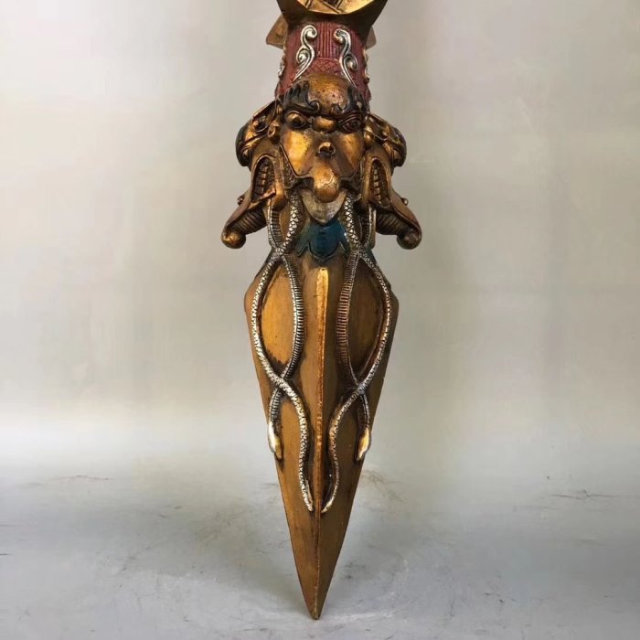 開光純銅彩繪法器馬途頭普巴金剛杵降魔杵鎮宅辟邪風水擺件長10.5釐米