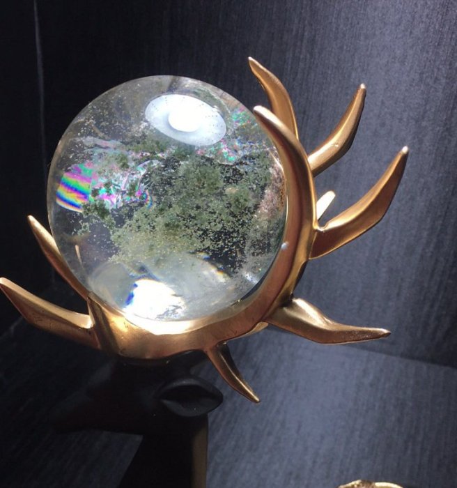 天球多層球、馬の彫刻 大小2球オブジェ 凡そ高さ約27cm球8cm大 天球