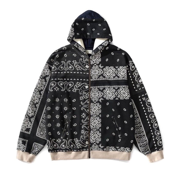 日本制KAPITAL BANDANA HOODIE 平田和宏拼接腰果印花連帽外套衛衣帽衫