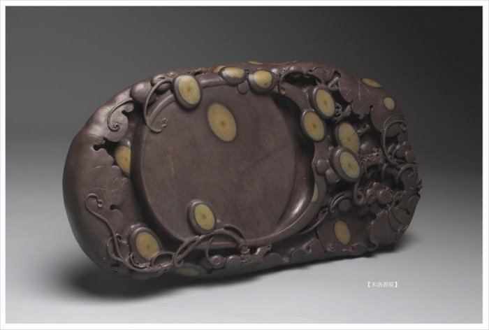 旧家蔵出『清 松花石硯 獣面紋文房套硯 朱硯 石