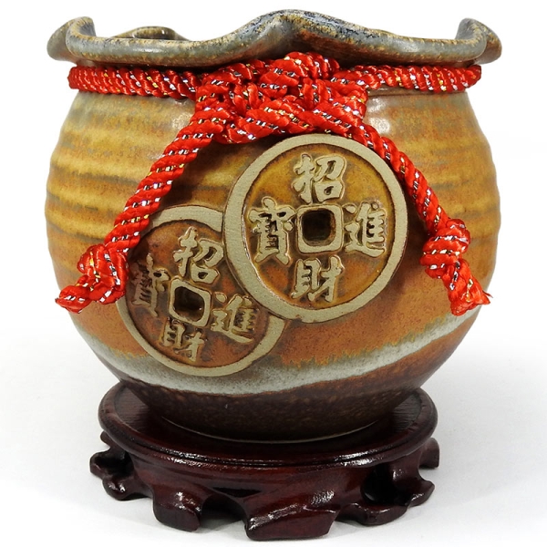 吉祥開運坊】聚財聚寶盆【鶯歌手拉坯陶瓷聚寶甕(袋) 中小型附內容物