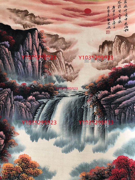 B【魏紫𤋮】山水，四尺純手繪作品，尺寸:202＊88cm左右，畫芯尺寸:130
