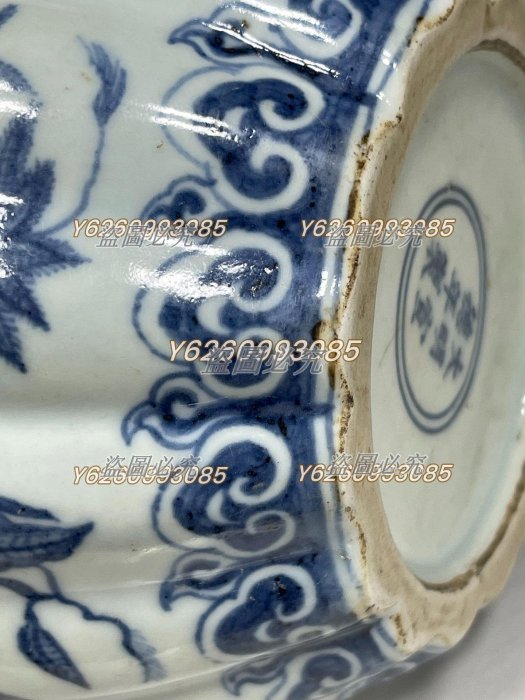 明代宣德青花罐瓜棱罐使用痕跡明顯內有窯裂其余完整古董舊藏老貨【二手