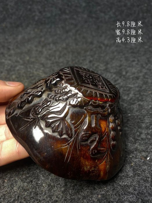 古玩古董雜項收藏老角碗雕刻老牛角碗蓮蓮有魚筆洗角雕復古老物件