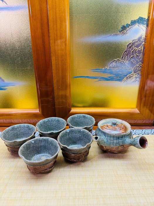 嚴選日本相馬老松枝壺，五杯組陶瓷古董精品，尺寸820。瓷器專送確保