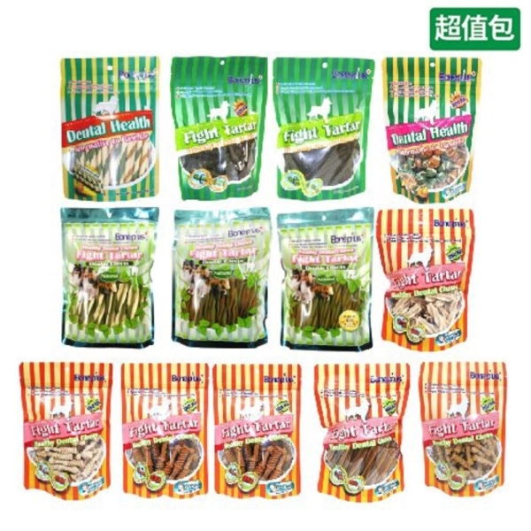 BONE PLUS犬用潔牙棒系列 袋裝 300~340g/包(超值包) 多款尺寸可選 狗零食『寵喵樂旗艦店』