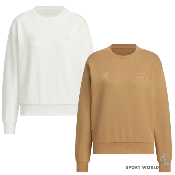 Adidas 長袖上衣 女裝 寬鬆 棉質 白/棕【運動世界】JJ3577/JJ3578