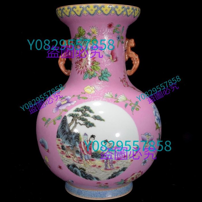 清乾隆粉彩開窗花鳥紋雙耳瓶31×21，3800254 瓷器青花粉彩【南小瓷