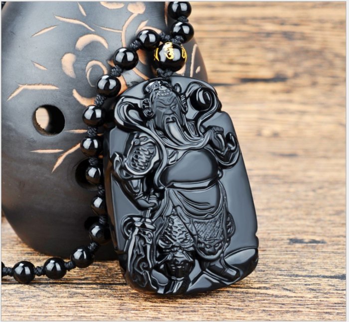 47S5-D05天然黑曜石關公保平安霸氣關羽吊墜+沒珠鍊| Yahoo拍賣