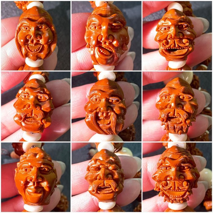 橄欖核雕刻雙面十八羅漢佛珠手串品種是烏欖橄欖核，蘇工精工，粗17mm