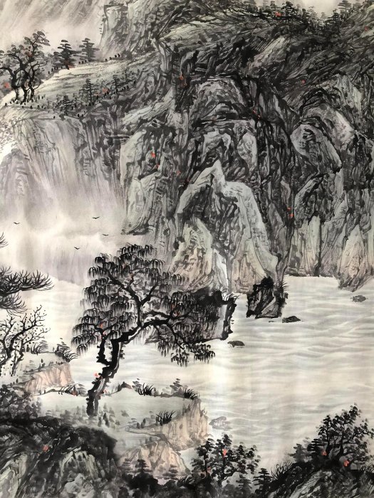 Z299【潘天壽】山水，八尺橫幅純手繪作品尺寸約：239*100厘米未裝裱