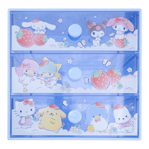 【震撼精品百貨】Hello Kitty 凱蒂貓~日本三麗鷗Sanrio MX桌上三層置物櫃-藍*99134