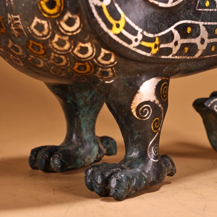 錯金銀青銅器鳥尊工藝精湛款式精美重1880克高28厘米寬22厘米006377 舊