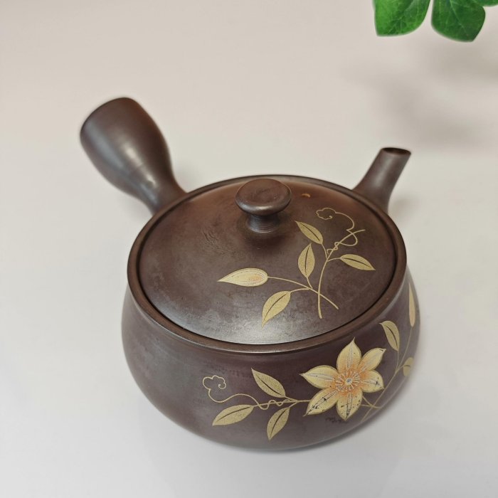 萬古燒茶壺壺恆瑞作手繪花紋橫手側把壺| Yahoo拍賣