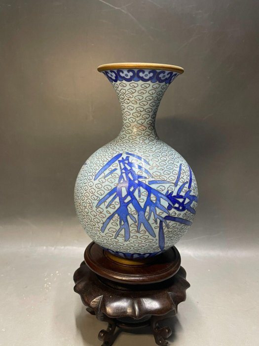 景泰藍花瓶掐絲琺瑯創匯期白底竹葉紋銅胎| Yahoo拍賣