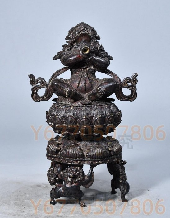 老舊銅佛像熏香爐，大黑天財神香爐胎體厚重，，色澤雅致，包漿厚重古雅
