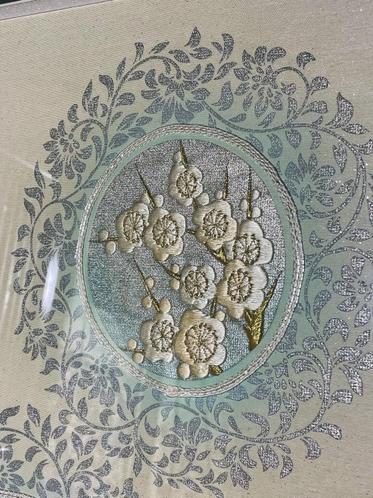 ♦︎くすみ水色♦︎銀彩加工♦︎豪華刺繍♦︎牡丹紋♦︎成人式♦︎ 訪問着 身丈162.5cm 裄丈67cm M 袷 牡丹 扇面 金銀彩 染め分け 青灰色