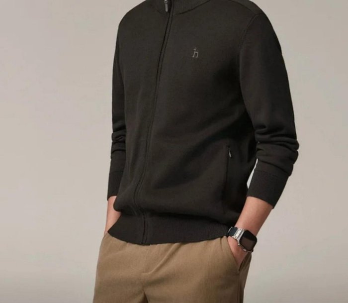 Hazzys哈吉斯男士純色立領休閒保暖開衫針織夾克毛衣外套