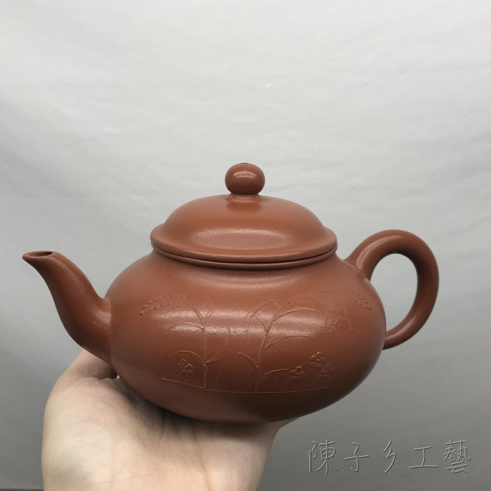 陳子彡】A127[鐵畫軒泥繪朱泥9孔約360cc] 中國宜興紫砂壺有三天鑑賞期