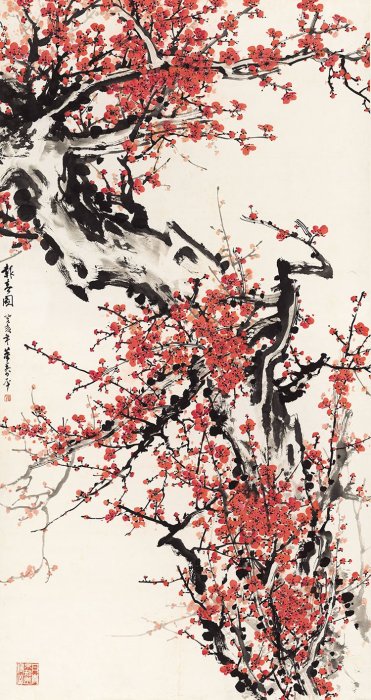 董壽平報春圖豎幅梅花國畫水墨畫名人字畫複製畫藝術微噴宣紙畫| Yahoo拍賣