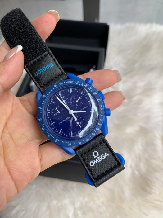 翡翠王.珠寶   全新 SWATCH X OMEGA 黑拼寶藍 男女同款 手錶 附送禮盒 標多少賣多少