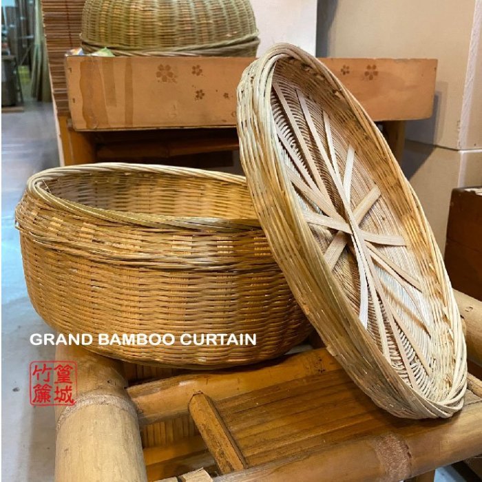篁城竹藝】〔有蓋子竹編圓籃-尖蓋/平蓋〕台灣手工竹編‧水果籃/糖果盒