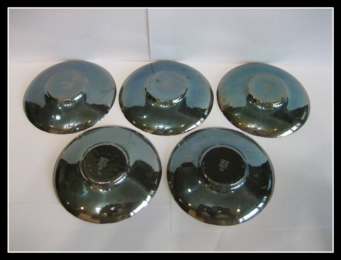 勇福堂》】日本茶道具－松榮堂造【純銀鎚目圓式茶托5客】共箱－重386