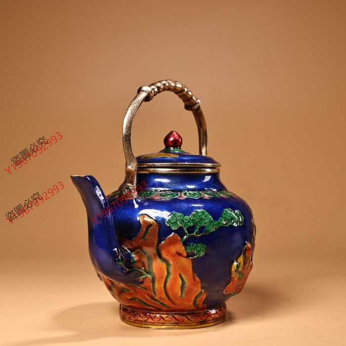 銅蓋付き容器景泰藍蓋壺七宝焼風琺瑯彩昭和時代。茶道具。置物。美品２個セット 復古純銅景泰藍琺瑯彩繪和合二仙茶壺工藝精湛器型款式精美重690克高16