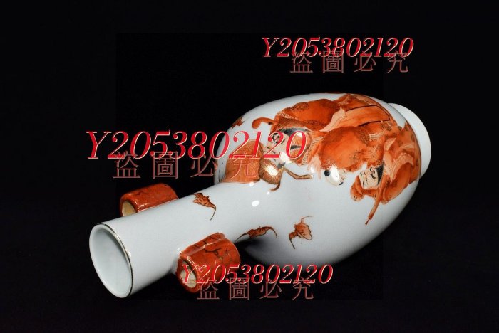 大清乾隆年制礬紅釉描金福祿壽人物題詩紋貫耳瓶60高29厘米004637953