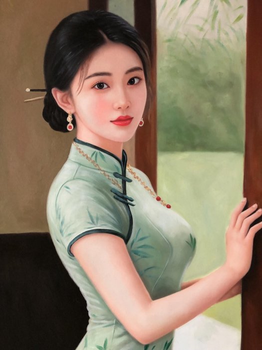 嚴選冷軍经典人物油畫，手工創作尺幅100x70cm，收藏推薦冷軍人物油畫