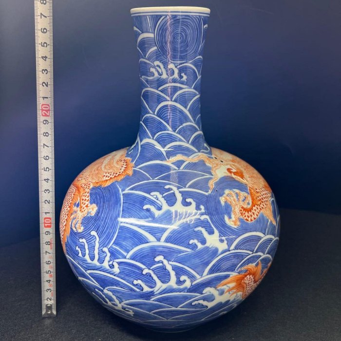 中国美術　大清乾隆年製　粉彩龍図花瓶　高さ約28.5㎝　東Y8-0403☆2F 乾隆粉彩花瓶龍紋花瓶大清乾隆年製| Yahoo拍賣