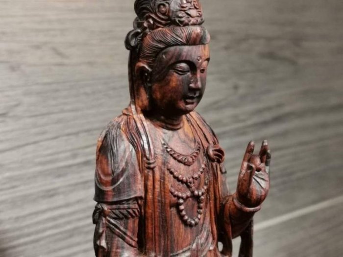 多藝多]海南黃花梨古降香千年高密紫紅油梨樹頭根料觀自在菩薩